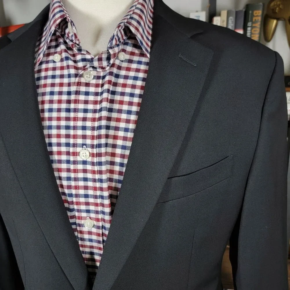Banana Republic Mens Sport Coat Two Button Solid Black Lanificio Wool 40S Modern